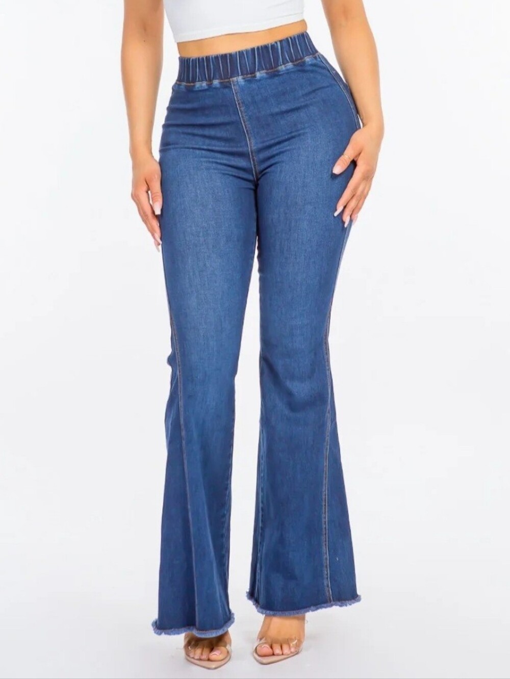 American Bazi Dk Blue Flare Leg High Waist Jeans